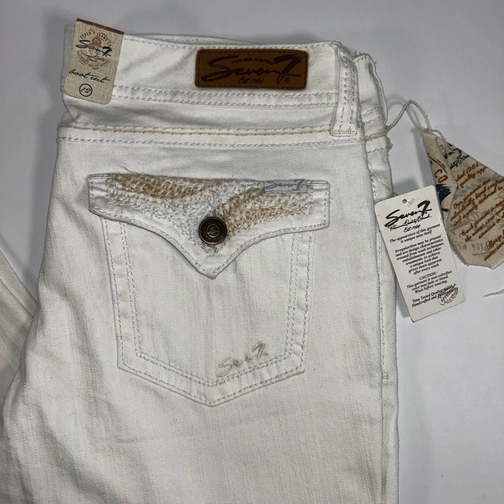 NWT Seven7 Jeans‎ Womens Size 12 White Bootcut Flap Pocket Distressed Boho Chic - Picture 2 of 8